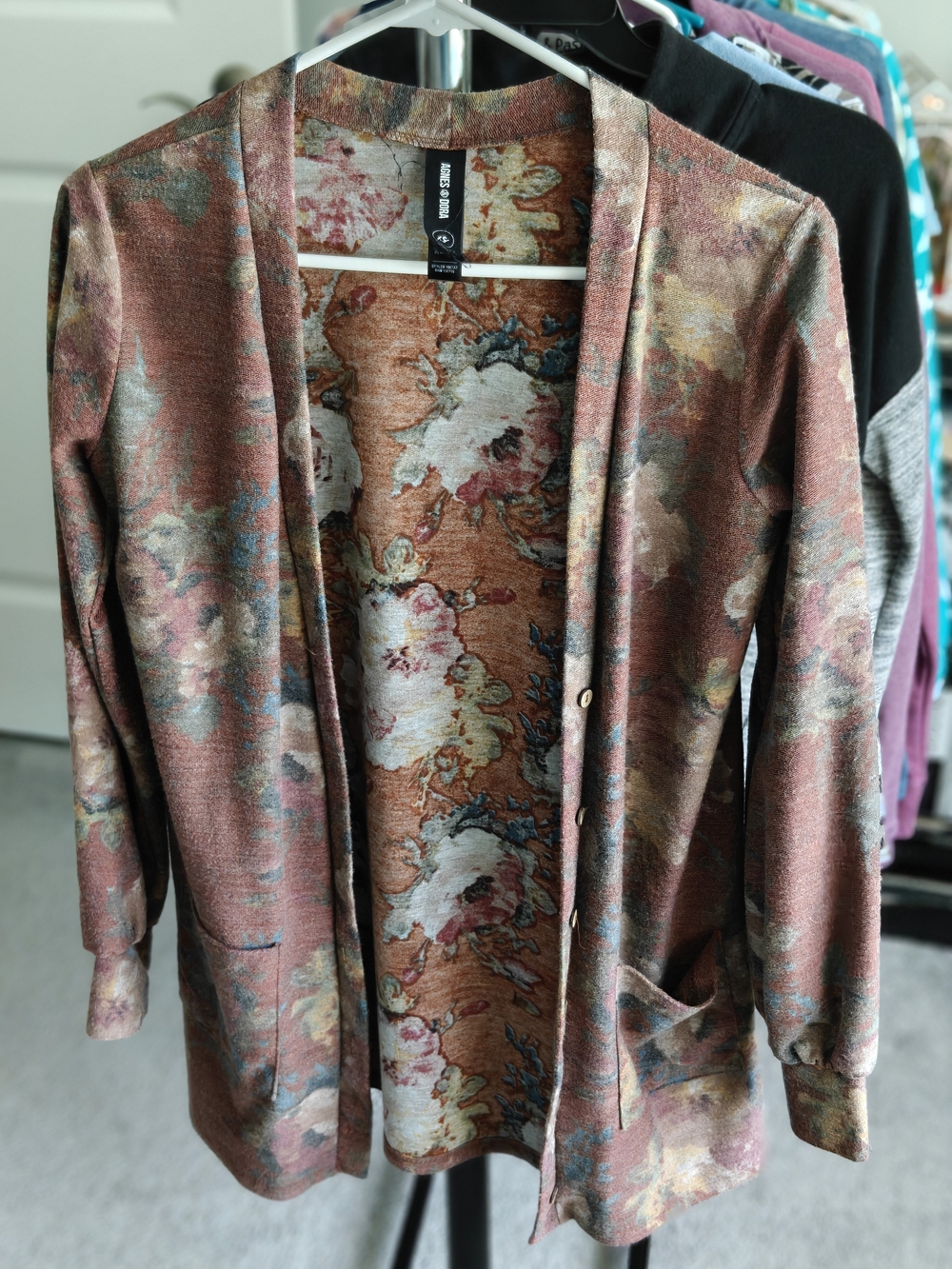 Agnes & Dora Rust and Cream Floral Open Cardigan